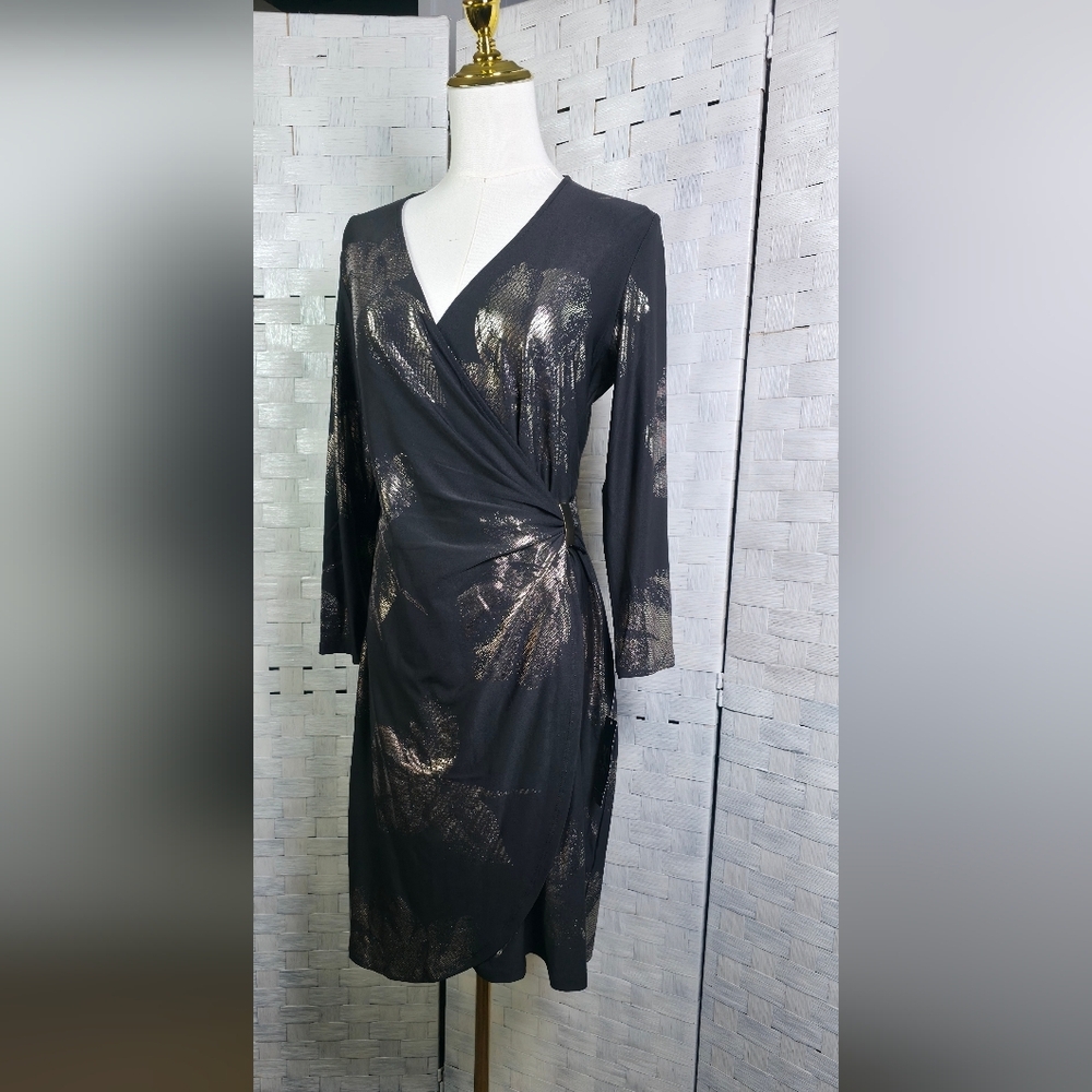 Emily Black & Gold Wrap Dress